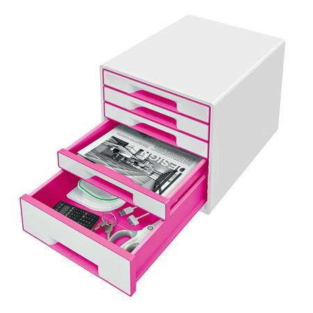 Zásuvkový box na dokumenty, plastový, 5 zásuviek, LEITZ "Wow Cube", biely/ružový 2