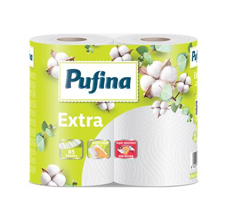Papierové utierky, 2-vrstvové, 95 listov, 2 kotúče, PUFINA "Extra" 1