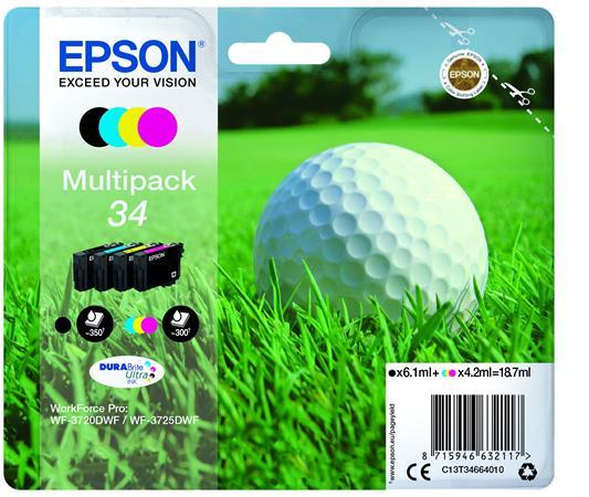 EPSON Náplň T34664010 multipack k tlačiarni WorkForce WF-3720DWF, c+m+y+b, 18,7 ml