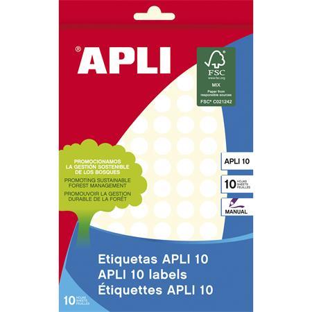 Etikety, okrúhle, priemer: 10 mm, ručne popisovateľné, APLI, 1260 etikiet/bal 1