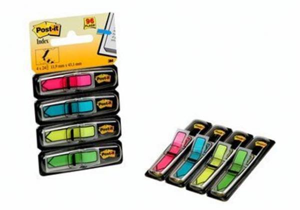 Záložky, plastové, 4x24 záložiek, 11,9x43,2 mm, v tvare šípky, 3M POSTIT, mix 1