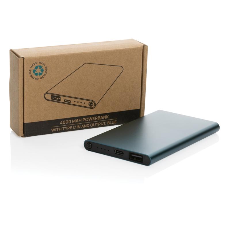 Powerbanka 4000mAh s USB C z RCS recykl. plastu a hliníka modrá 10