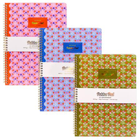 Špirálový zošit, A4+, linajkový, 100 listov, PUKKA PAD "Floral Jotta Notebook", mix 1