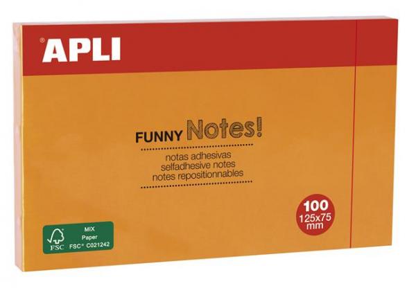 Samolepiaci blok, 125x75 mm, 100 listov, APLI, oranžová 1