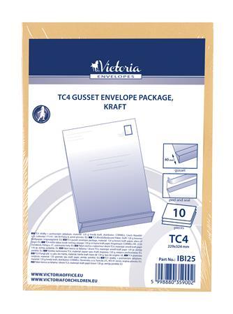 Obálky TC4, s postranným záhybom, silikónové, 40 mm spodok, VICTORIA, hnedý kraft papier