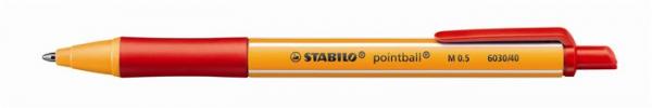 Guľôčkové pero, 0,5 mm, stláčací mechanizmus, STABILO "Pointball", červené 1