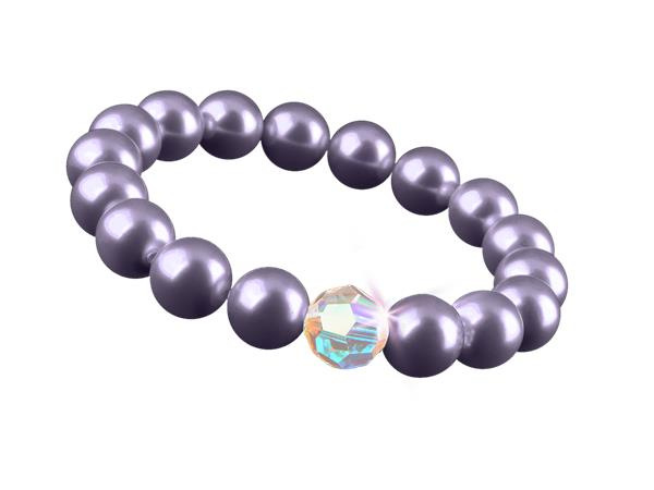 ART CRYSTELLA Náramok, zo svetlofialových SWAROVSKI® perál, s dúhovým bielym krištáľom, 10 mm, veľ. M, A 1