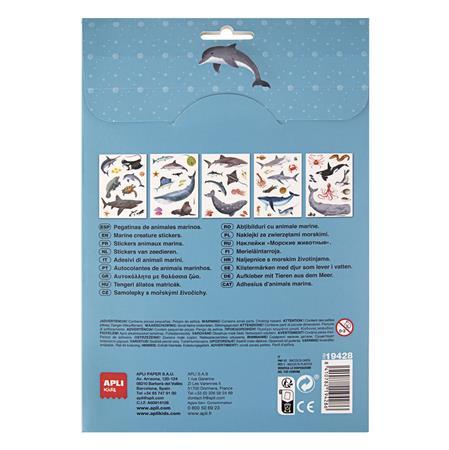 Nálepky, znova použiteľné, 50 ks, APLI Kids "Stickers", morské živočíchy 2