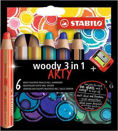 Farebná ceruzka, hrubá, STABILO "Woody ARTY 3 in 1", 6 rôznych farieb 1