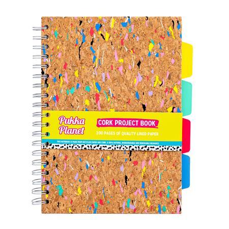 Špirálový zošit, B5, linajkový, s rozraďovačom, 200 listov, PUKKA PADS "Planet Cork Projec