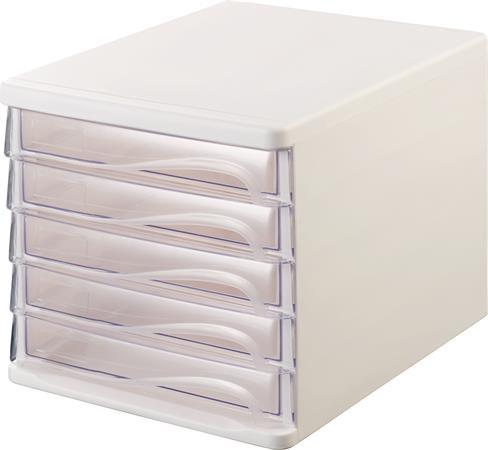 Zásuvkový box na dokumenty, plast, 5 zásuviek, HELIT, sivý/priehľadný 1