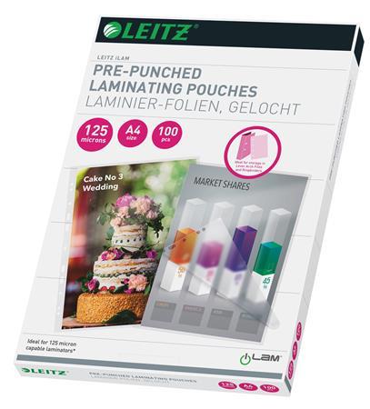 Laminovacia fólia, 125 mikr., A4, lesklá, s eurodierovaním, LEITZ "Standard" 1