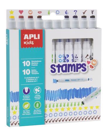 Fixky, sada, na pečiatkovanie, APLI "Duo Stamps", 10 rôznych farieb a motívov 1
