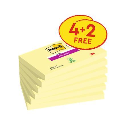 Samolepiaci bloček, 76x127 mm, 4+2x90 listov, 3M POSTIT "Super Sticky", žltá 1