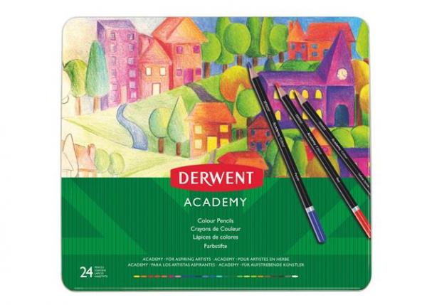 Farebné ceruzky, sada, v plechovej krabičke, DERWENT "Academy", 24 rôznych farieb 1