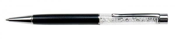 Guľôčkové pero, s bielym krištáľom SWAROVSKI®, 14 cm,  ART CRYSTELLA, čierna 2