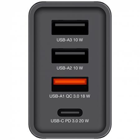 Sieťová nabíjačka, 1xUSB-C PD (20W), USB-A QC 3.0, 2xUSB-A (10W), VERBATIM, čierna 3