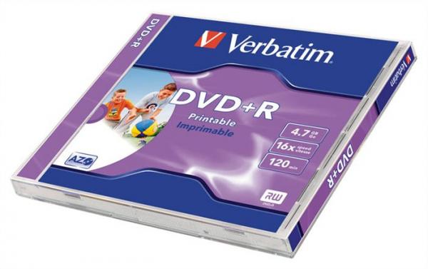 DVD+R disk, potlačiteľný, matný, ID, 4,7GB, 16x, 1 ks, klasický obal, VERBATIM 1