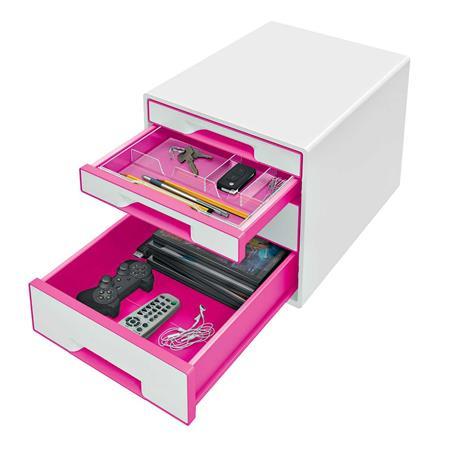 Zásuvkový box na dokumenty, plastový, 4 zásuvky, LEITZ "Wow Cube", biely/ružový 3