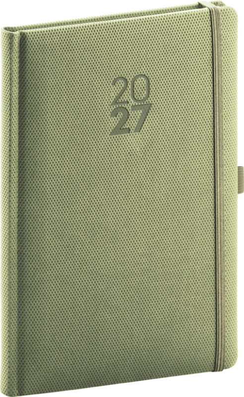 NOTIQUE Týždenný diár Diamante 2027, olivový, 15 x 21 cm