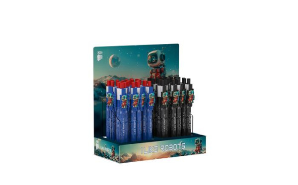 Guľôčkové pero, displej, 0,8 mm, stláčací mechanizmus, mix, ICO "Robot", modré 1