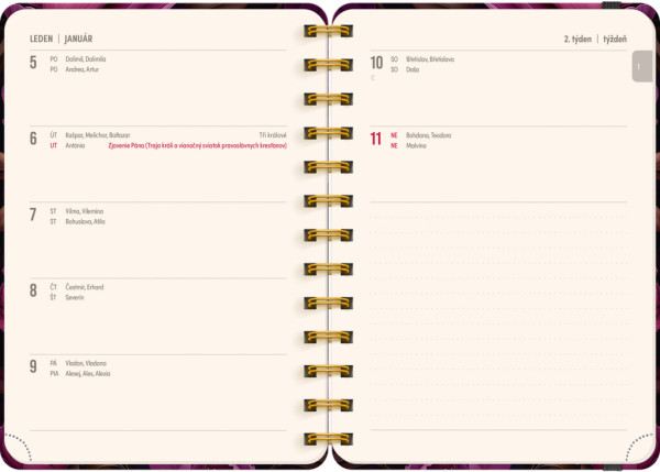 NOTIQUE Špirálový 18-mesačný diár Petito – Fialové kvety 2025/2026, 13 x 18 cm 1