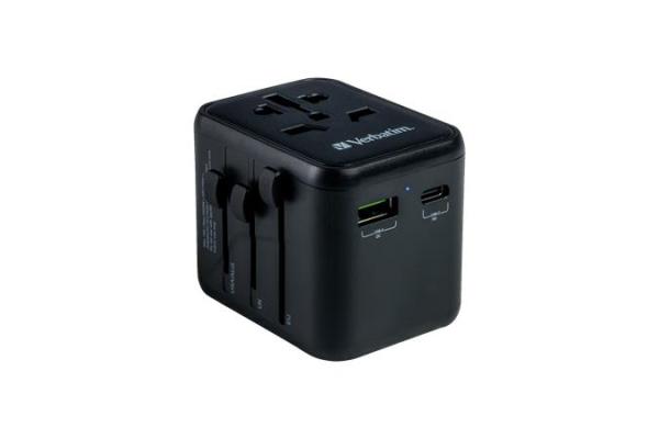 Cestovný adaptér, univerzálny, USB-A(QC 3.0)/USB-C(PD20W)2xUSB, VERBATIM "UTA-02" 1