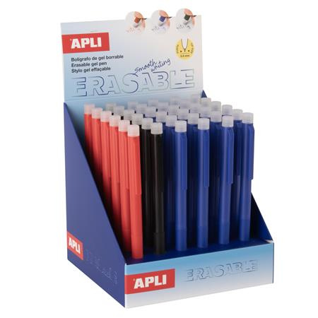 Gélové pero, displej, 0,5 mm, stláčací mechanizmus, gumovateľné, APLI "Erasable", mix fari