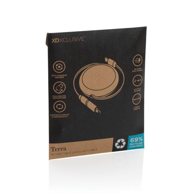 Terra RCS recyklovaný hliníkový zasúvateľný 240W 2-v-1 kábel čierna 12