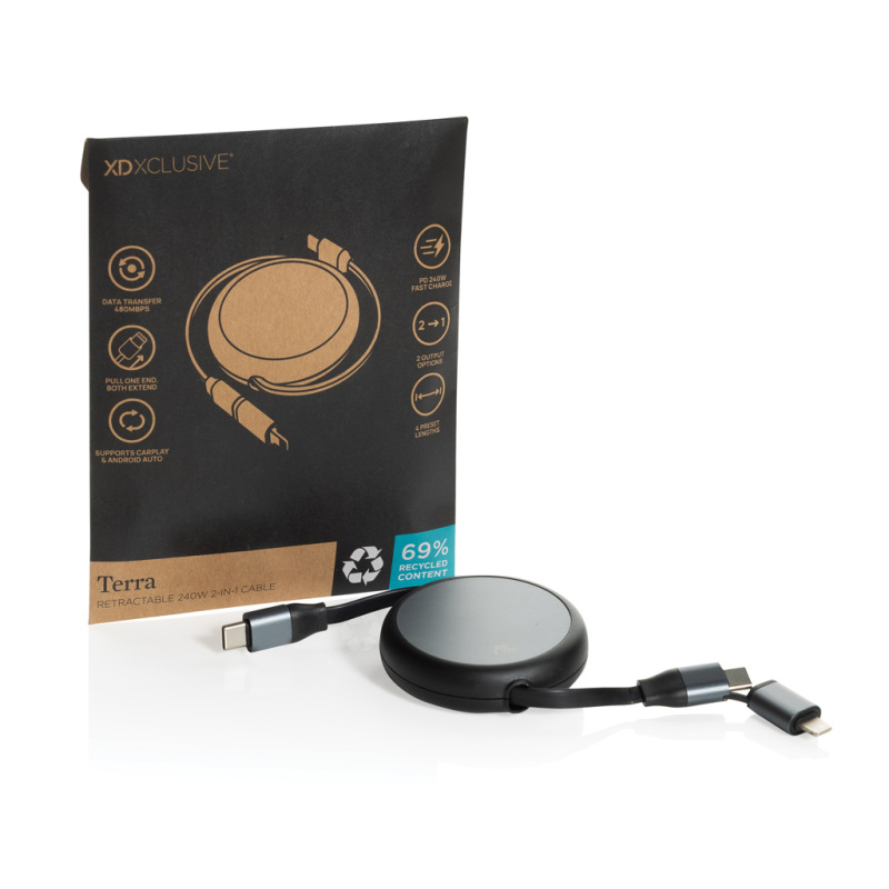 Terra RCS recyklovaný hliníkový zasúvateľný 240W 2-v-1 kábel čierna 11