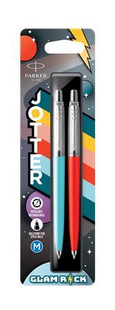 Guľôčkové pero, sada, 0,7 mm, strieborný klip, červené a modré telo pera, PARKER "Jotter G 1