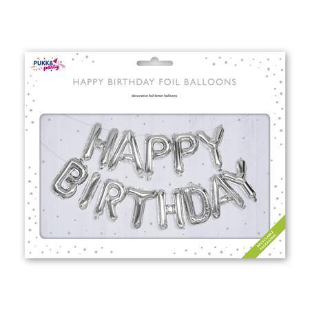 Balón, 40 cm, PUKKA PAD "Happy Birthday", strieborná 1
