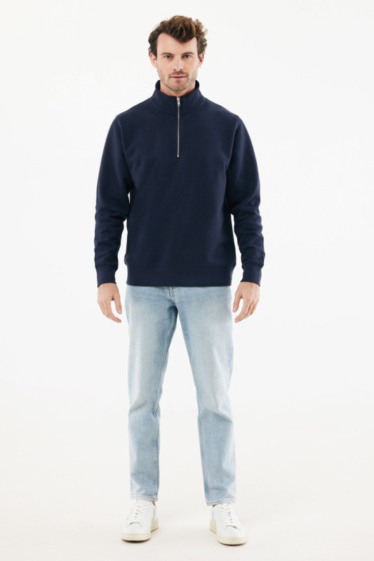 IQONIQ Elgon sveter s krátkym zipsom z recyklovanej bavlny námornícka modrá XL 11