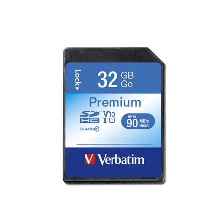 Pamäťová karta, SDHC, 32GB, C1L0/U1, 90/10 MB/s, VERBATIM "Premium" 2