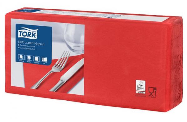 Servítky, 1/4 ohyb, 3-vrstvové, 32,5x32,8 cm, Advanced, TORK "Soft Lunch", červená 1
