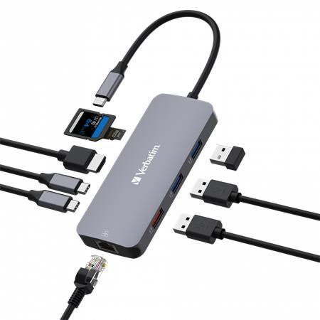 USB HUB, 2xUSB-C/1xHDMI/3xUSB-A/RJ45/SD/mSD, VERBATIM 4