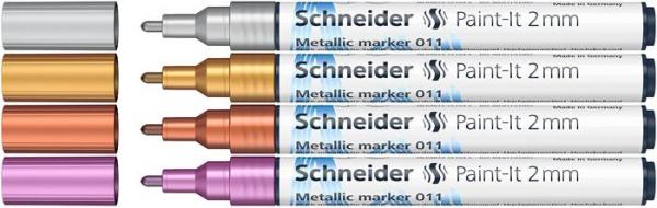 Akrylový popisovač, sada,  2 mm, SCHNEIDER "Paint-It 011", 4 rôzne kovové farby 1