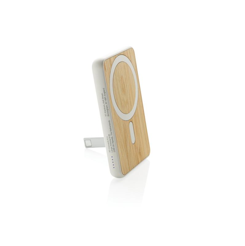 Magnetická powerbanka Zen 5000mAh 5W z RCS plastu a bambusu biela 3