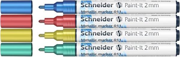 Akrylový popisovač, sada,  2 mm, SCHNEIDER "Paint-It 011", 4 rôzne kovové farby