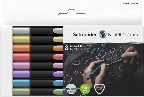 Akrylový popisovač, sadat, 1-2 mm, SCHNEIDER "Paint-It 020", 8 rôznych kovových farieb 2