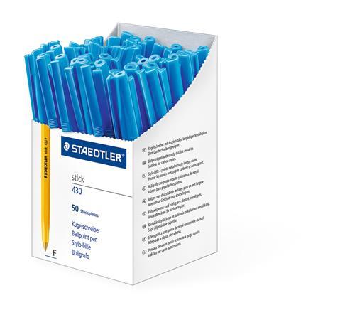 Guľôčkové pero, 0,3 mm, s vrchnákom, STAEDTLER "Stick 430 F", modré 1