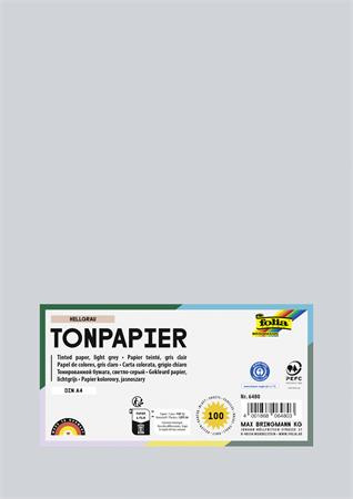 Farebný papier, A4, 130 g, 100 lap, FOLIA, svetlosivý