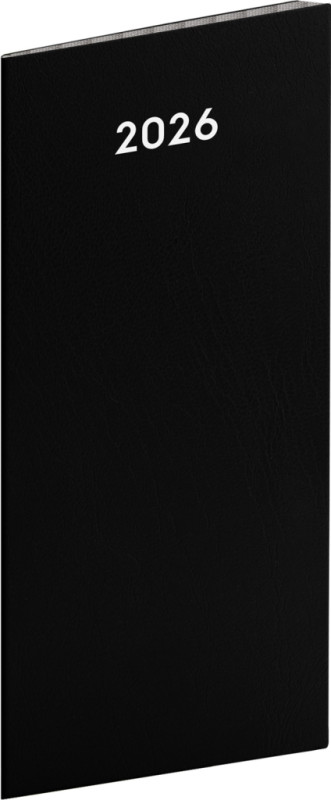 NOTIQUE Vreckový diár Čierny 2026, plánovací mesačný, 8 x 18 cm
