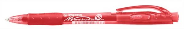 Guľôčkové pero, 0,4 mm, stláčací mechanizmus, STABILO "Marathon", červené 1