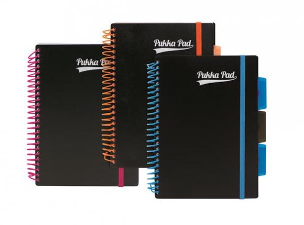 Špirálový zošit, A5, linajkový, 100 strán, PUKKA PAD, "Neon black project book" 3