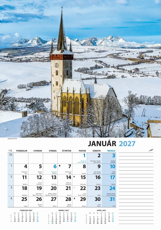 Nástenný kalendár Slovensko z výšky 2027 2