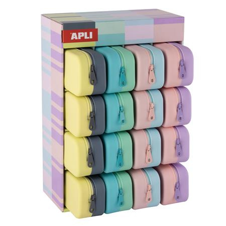 Peračník, displej, na zips, silikónové, dvojfarebné, APLI "Pastel", mix farieb 1