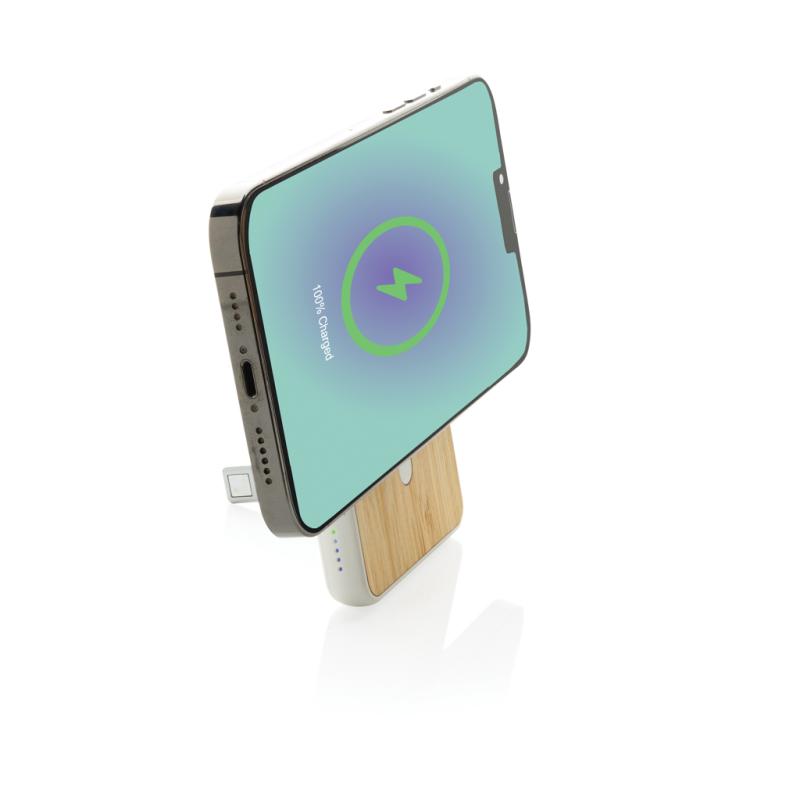 Magnetická powerbanka Zen 5000mAh 5W z RCS plastu a bambusu biela 6