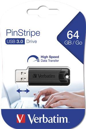 USB kľúč, 64GB, USB 3.0, VERBATIM "Pinstripe", čierny