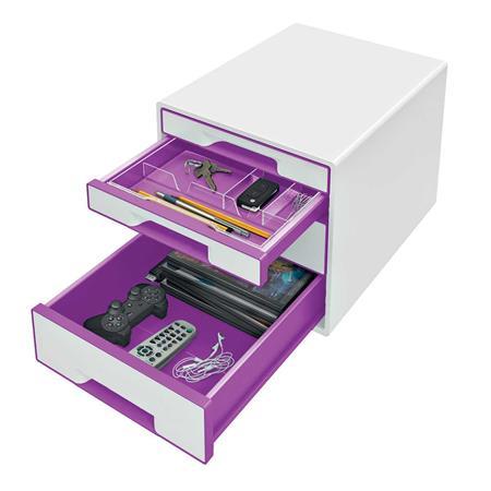Zásuvkový box na dokumenty, plastový, 4 zásuvky, LEITZ "Wow Cube, biela/fialová 3